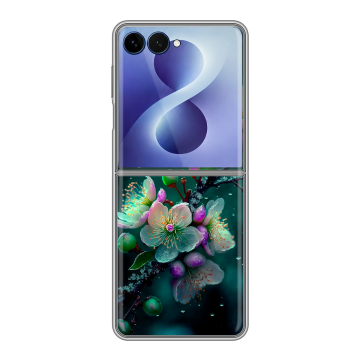 Пластиковый чехол на Samsung Galaxy Z Flip 8 с принтом Цветы и мрамор