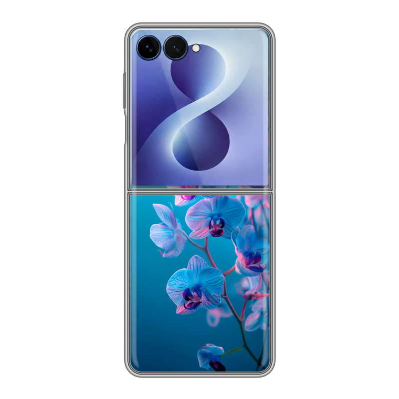 Пластиковый чехол на Samsung Galaxy Z Flip 8 с принтом голубые орхидеи Пластиковый чехол на Samsung Galaxy Z Flip 8 с принтом голубые орхидеи