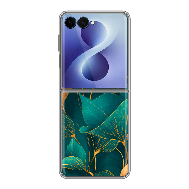 Пластиковый чехол на Samsung Galaxy Z Flip 8 с принтом Листья и золото Пластиковый чехол на Samsung Galaxy Z Flip 8 с принтом Листья и золото