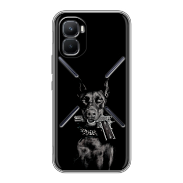 Силиконовый чехол на Infinix GT 50 Pro с принтом Доберман и пистолет