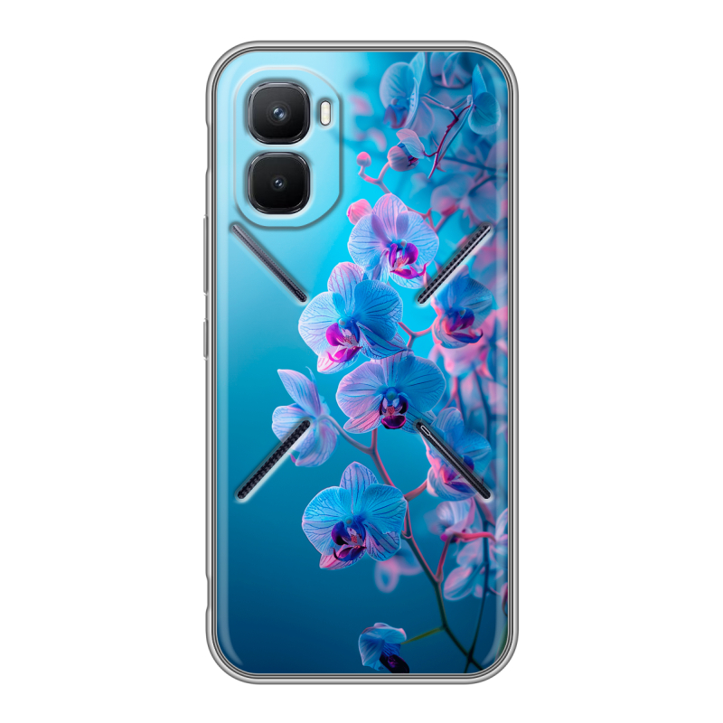 Силиконовый чехол на Infinix GT 50 Pro с принтом голубые орхидеи Силиконовый чехол на Infinix GT 50 Pro с принтом голубые орхидеи