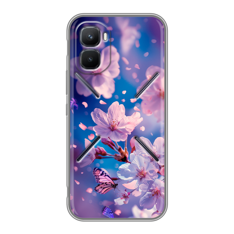 Силиконовый чехол на Infinix GT 50 Pro с принтом цветы бабочки Силиконовый чехол на Infinix GT 50 Pro с принтом цветы бабочки