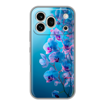Силиконовый чехол на Honor 600 Pro с принтом голубые орхидеи Силиконовый чехол на Honor 600 Pro с принтом голубые орхидеи