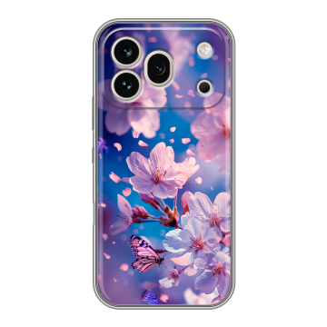 Силиконовый чехол на Honor 600 Pro с принтом цветы бабочки Силиконовый чехол на Honor 600 Pro с принтом цветы бабочки