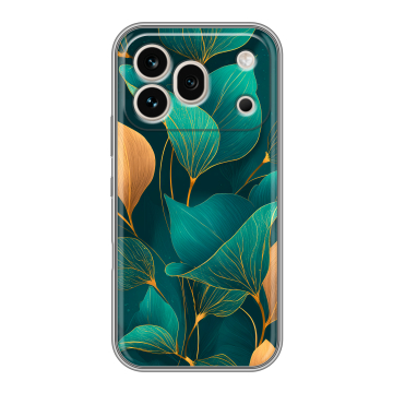 Силиконовый чехол на Honor 600 Pro с принтом Листья и золото