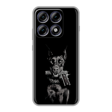 Силиконовый чехол на Motorola Edge 70 Pro с принтом Доберман и пистолет Силиконовый чехол на Motorola Edge 70 Pro с принтом Доберман и пистолет