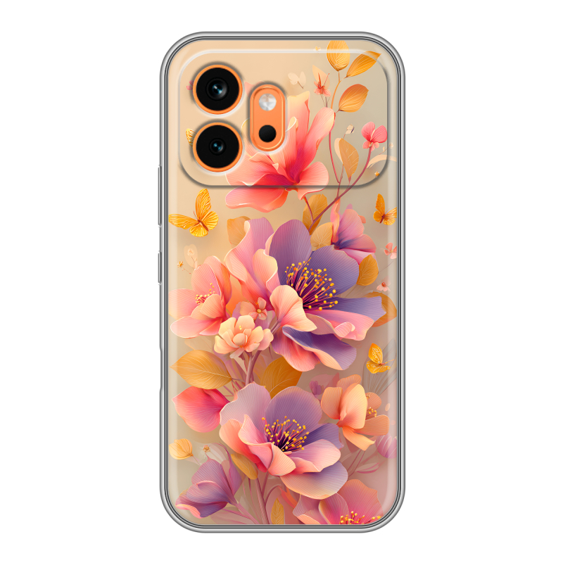 Силиконовый чехол на Honor 600 с принтом Цветы и бабочки Силиконовый чехол на Honor 600 с принтом Цветы и бабочки