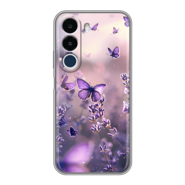 Силиконовый чехол на Realme P4x с принтом бабочки и лаванда Силиконовый чехол на Realme P4x с принтом бабочки и лаванда
