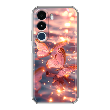 Силиконовый чехол на Realme P4x с принтом бабочки розовые Силиконовый чехол на Realme P4x с принтом бабочки розовые