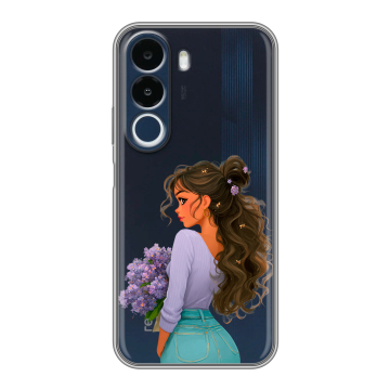 Силиконовый чехол на Realme P4x с принтом девушка цветы Силиконовый чехол на Realme P4x с принтом девушка цветы