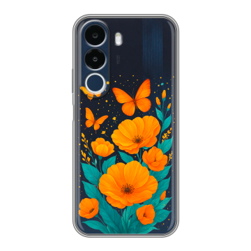 Силиконовый чехол на Realme P4x с принтом цветы бабочки Силиконовый чехол на Realme P4x с принтом цветы бабочки