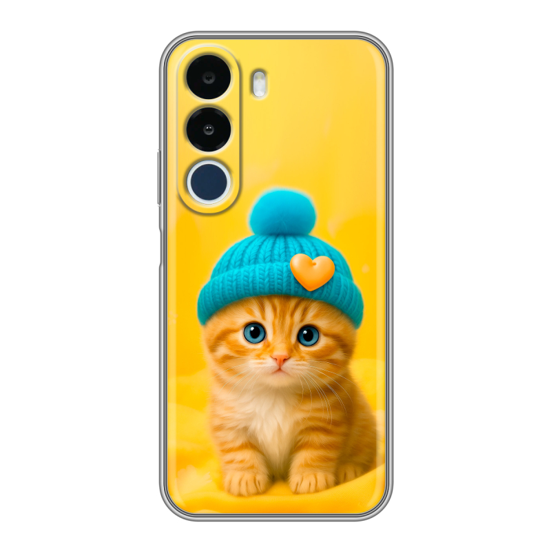 Силиконовый чехол на Realme P4x с принтом Котенок в шапке Силиконовый чехол на Realme P4x с принтом Котенок в шапке