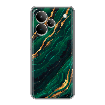 Силиконовый чехол на Realme P4 5G с принтом Мрамор зеленое золото