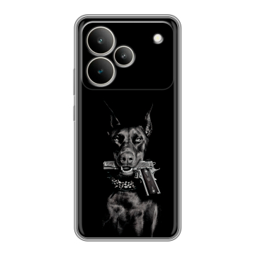 Силиконовый чехол на Realme P4 5G с принтом Доберман и пистолет