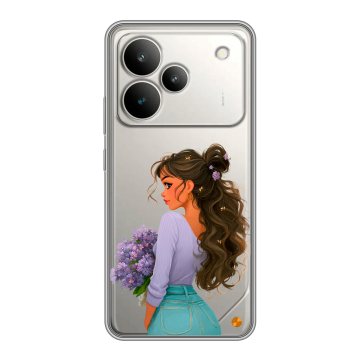 Силиконовый чехол на Realme P4 с принтом девушка цветы Силиконовый чехол на Realme P4 с принтом девушка цветы