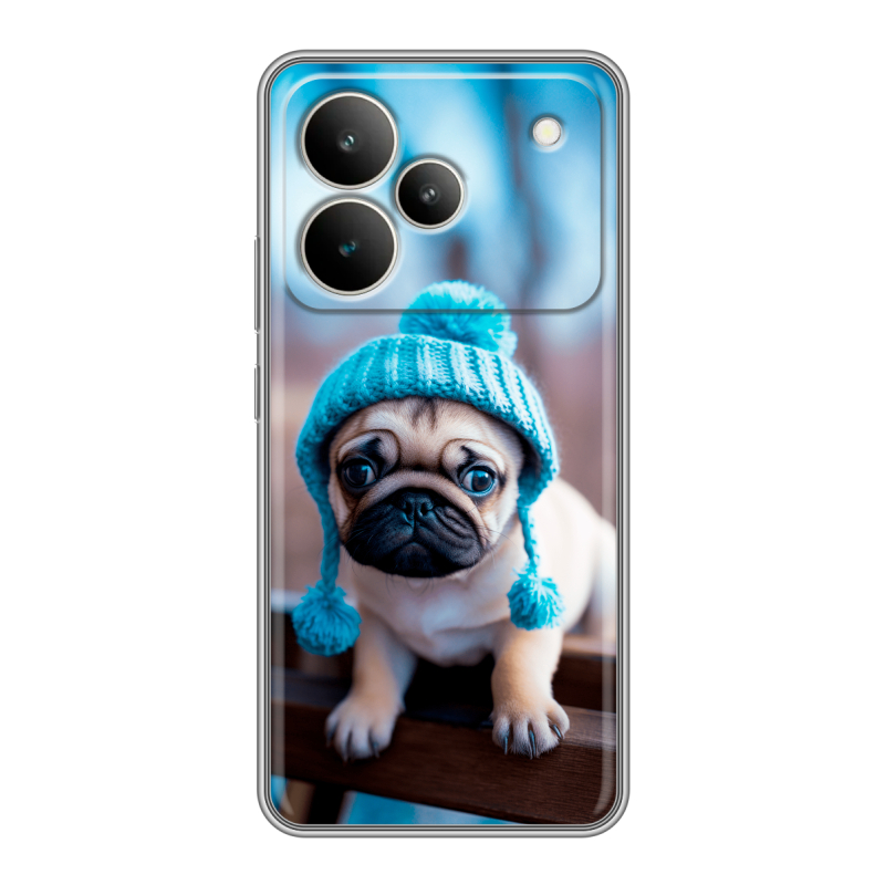 Силиконовый чехол на Realme P4 с принтом Мопс в шапке Силиконовый чехол на Realme P4 с принтом Мопс в шапке