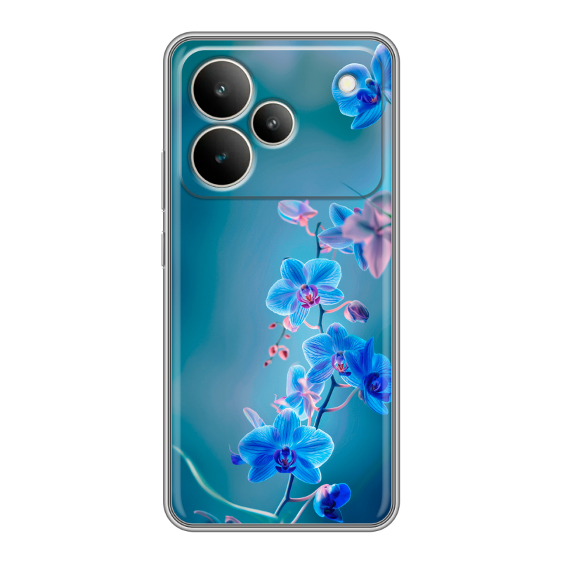 Силиконовый чехол на Realme P4 с принтом Голубые цветы Силиконовый чехол на Realme P4 с принтом Голубые цветы