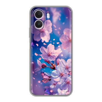Силиконовый чехол на Realme P4 Lite с принтом цветы бабочки