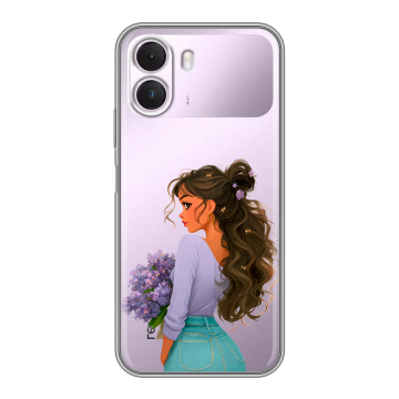 Силиконовый чехол на Realme P4 Lite с принтом девушка цветы