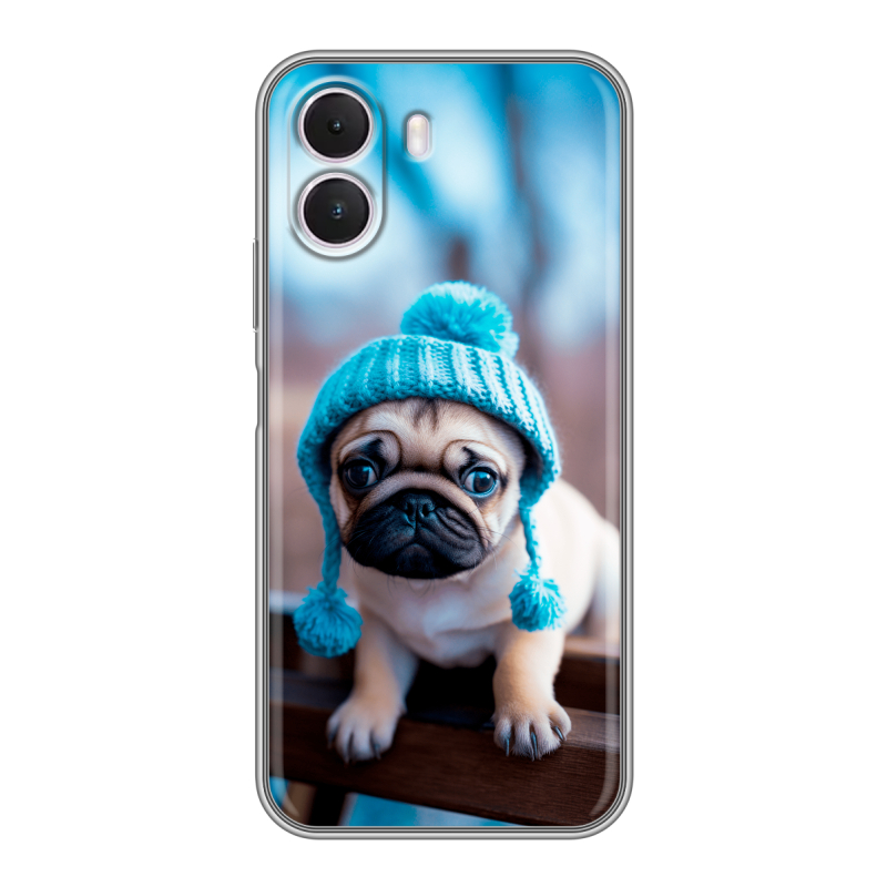 Силиконовый чехол на Realme P4 Lite с принтом Мопс в шапке Силиконовый чехол на Realme P4 Lite с принтом Мопс в шапке