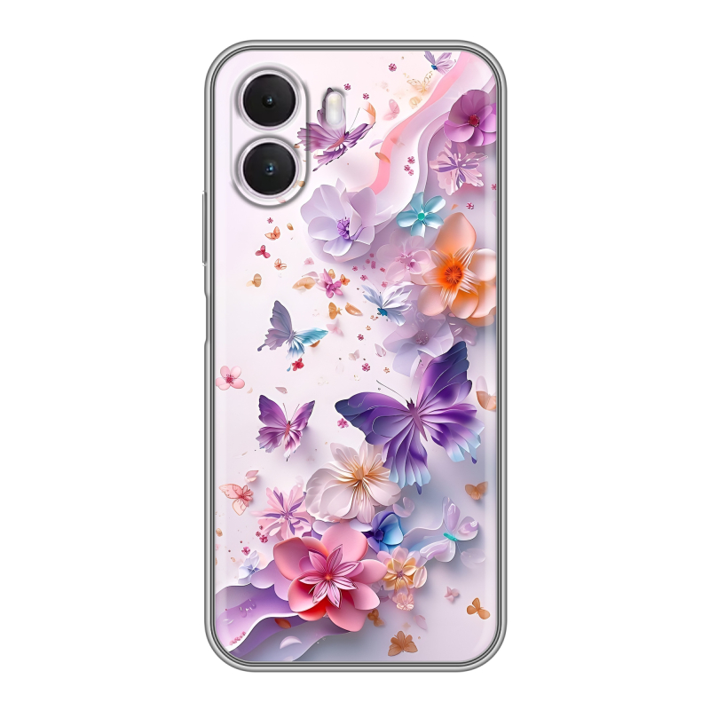Силиконовый чехол на Realme P4 Lite с принтом цветы бабочки Силиконовый чехол на Realme P4 Lite с принтом цветы бабочки