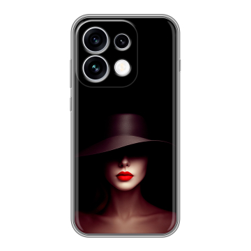 Силиконовый чехол на OPPO Reno16 с принтом Девушка в шляпе Силиконовый чехол на OPPO Reno16 с принтом Девушка в шляпе