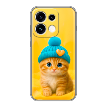 Силиконовый чехол на OPPO Reno16 с принтом Котенок в шапке Силиконовый чехол на OPPO Reno16 с принтом Котенок в шапке