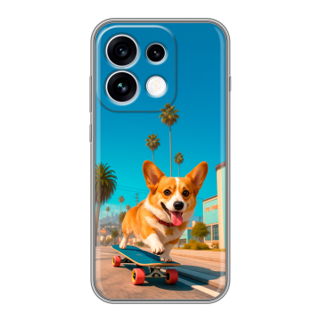 Силиконовый чехол на OPPO Reno16 с принтом Корги на скейте