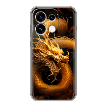 Силиконовый чехол на OPPO Reno16 с принтом Золотой дракон