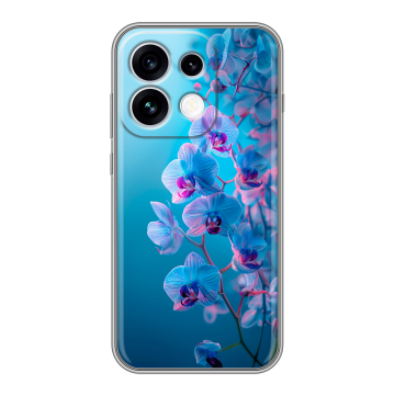 Силиконовый чехол на OPPO Reno16 с принтом голубые орхидеи Силиконовый чехол на OPPO Reno16 с принтом голубые орхидеи