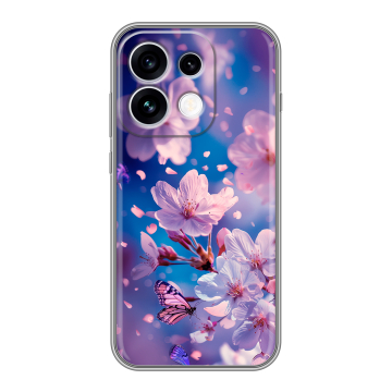 Силиконовый чехол на OPPO Reno16 с принтом цветы бабочки Силиконовый чехол на OPPO Reno16 с принтом цветы бабочки