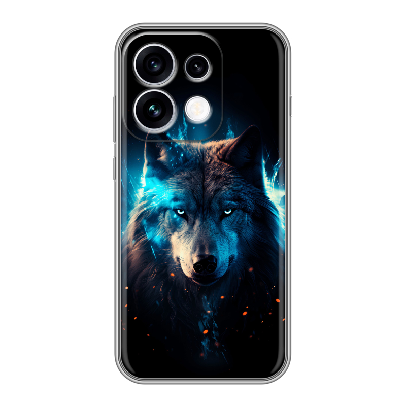 Силиконовый чехол на OPPO Reno16 с принтом Волк ночной Силиконовый чехол на OPPO Reno16 с принтом Волк ночной
