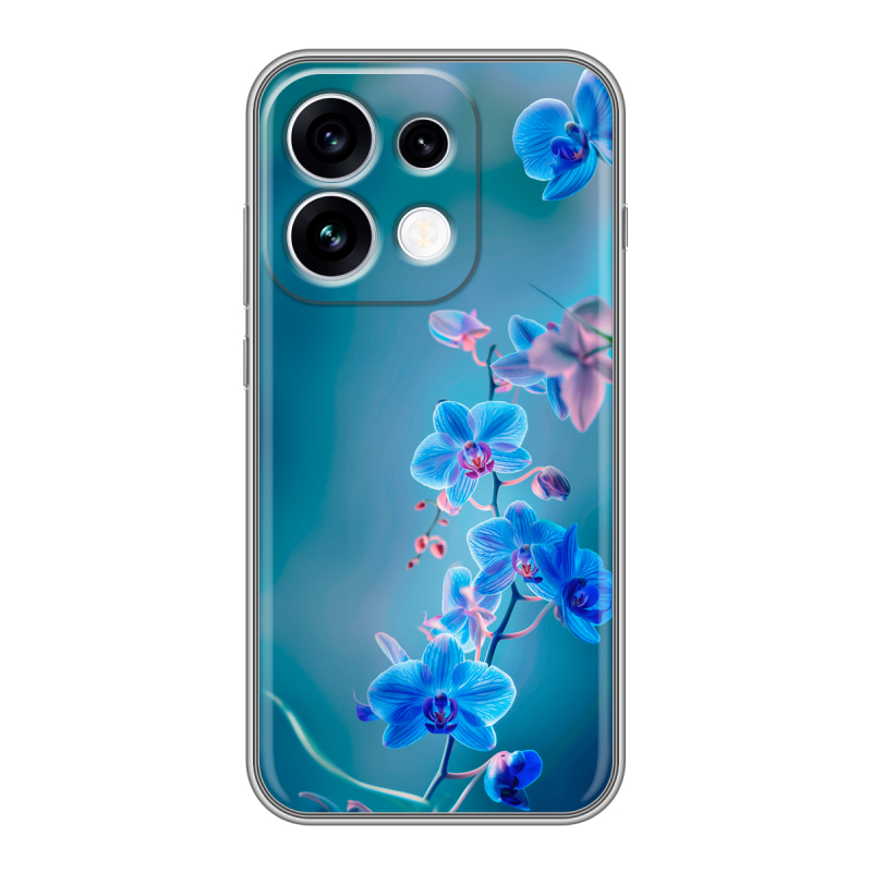 Силиконовый чехол на OPPO Reno16 с принтом Голубые цветы Силиконовый чехол на OPPO Reno16 с принтом Голубые цветы