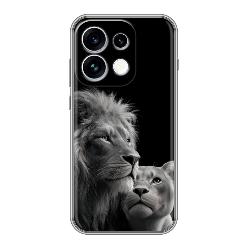 Силиконовый чехол на OPPO Reno16 с принтом Лев кошки Силиконовый чехол на OPPO Reno16 с принтом Лев кошки