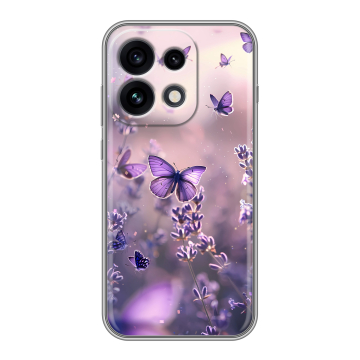Силиконовый чехол на OPPO Reno 16 Pro с принтом бабочки и лаванда