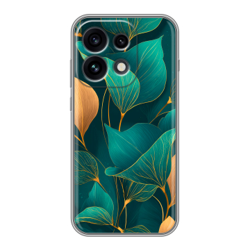 Силиконовый чехол на OPPO Reno 16 Pro с принтом Листья и золото