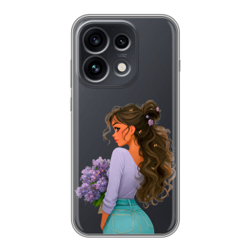 Силиконовый чехол на OPPO Reno 16 Pro с принтом девушка цветы