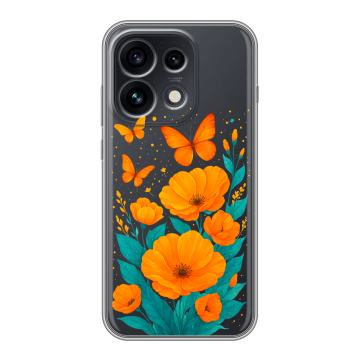 Силиконовый чехол на OPPO Reno 16 Pro с принтом цветы бабочки