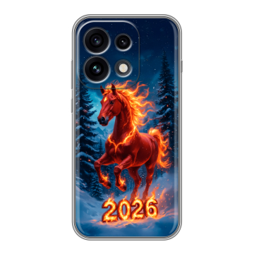 Силиконовый чехол на OPPO Reno 16 Pro с принтом Новый год коня