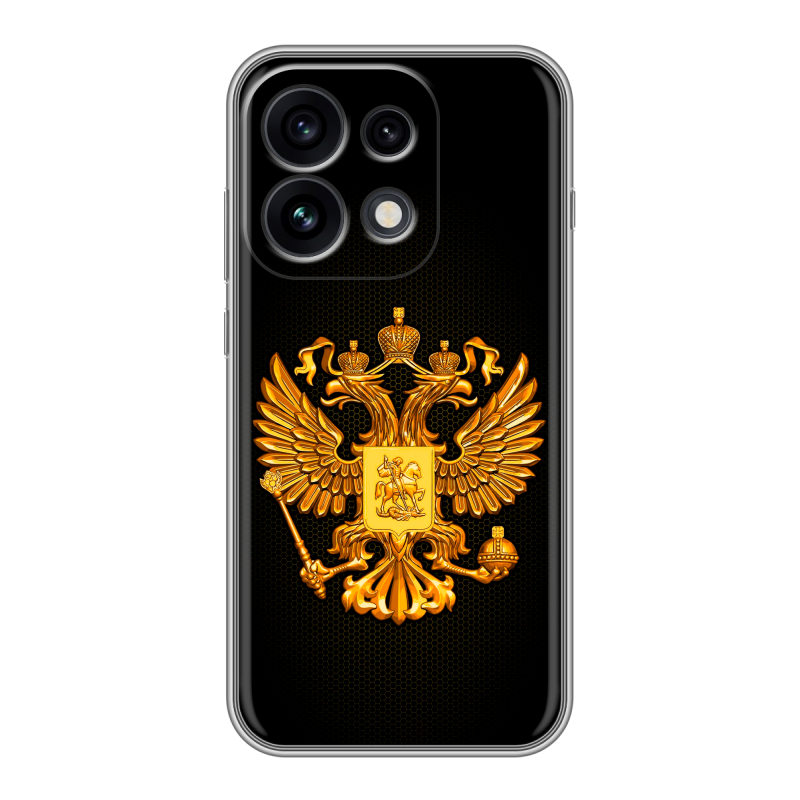 Силиконовый чехол на OPPO Reno 16 Pro с принтом Герб России желтый Силиконовый чехол на OPPO Reno 16 Pro с принтом Герб России желтый