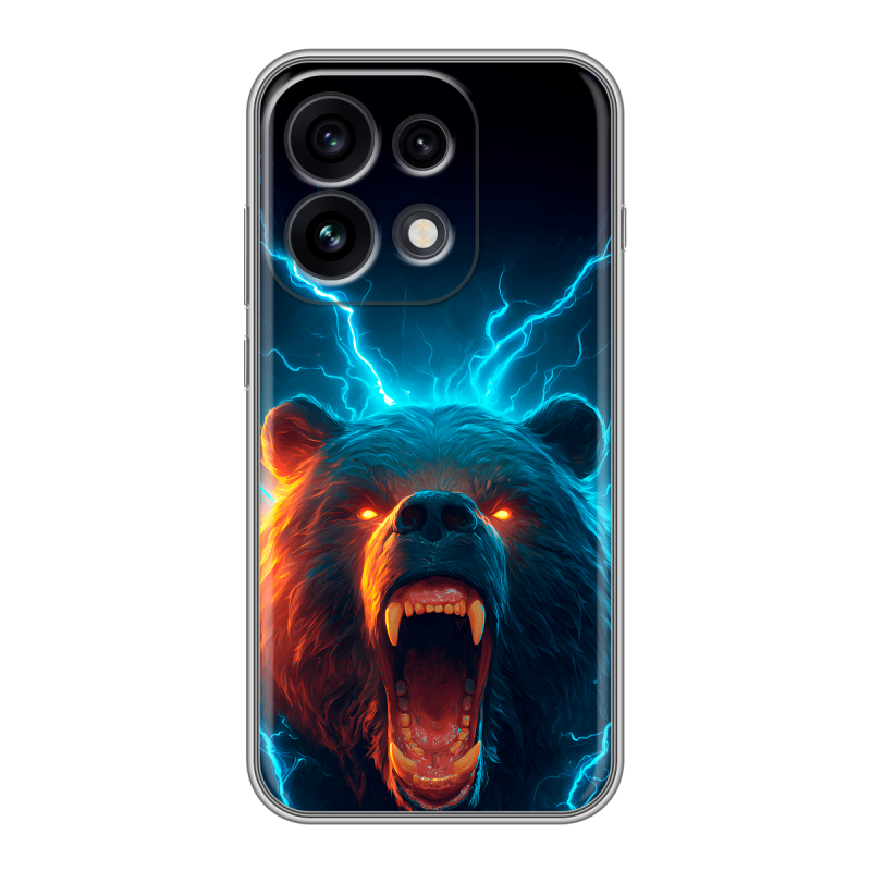 Силиконовый чехол на OPPO Reno 16 Pro с принтом Медведь Силиконовый чехол на OPPO Reno 16 Pro с принтом Медведь