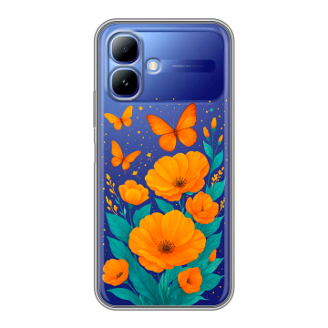 Силиконовый чехол на Infinix Smart 20 с принтом цветы бабочки Силиконовый чехол на Infinix Smart 20 с принтом цветы бабочки