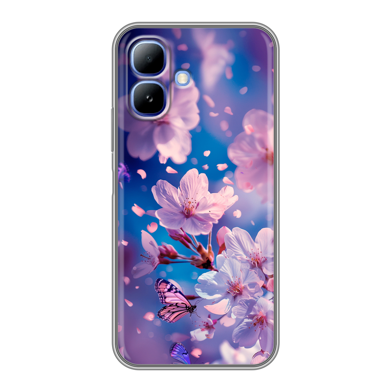 Силиконовый чехол на Infinix Smart 20 с принтом цветы бабочки Силиконовый чехол на Infinix Smart 20 с принтом цветы бабочки