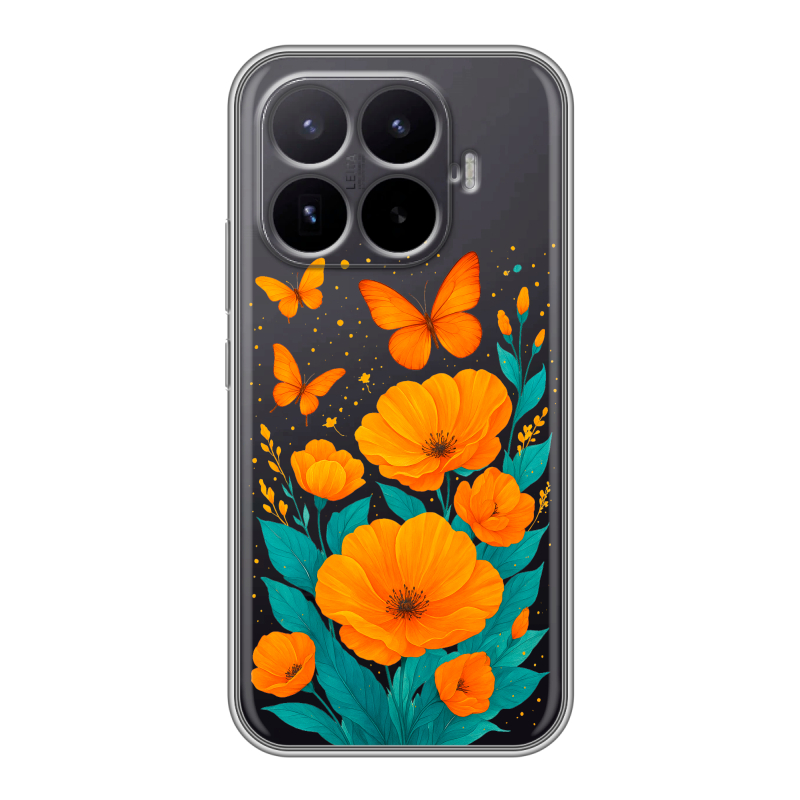 Силиконовый чехол на Xiaomi 17T с принтом цветы бабочки Силиконовый чехол на Xiaomi 17T с принтом цветы бабочки