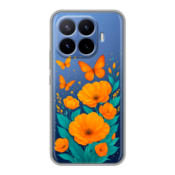 Силиконовый чехол на Xiaomi 17T Pro с принтом цветы бабочки Силиконовый чехол на Xiaomi 17T Pro с принтом цветы бабочки