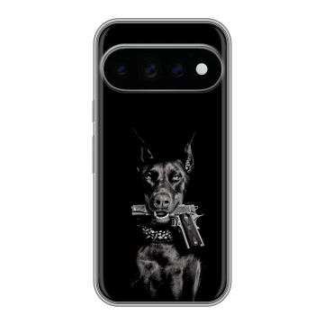 Силиконовый чехол на Google Pixel 11 Pro с принтом Доберман и пистолет