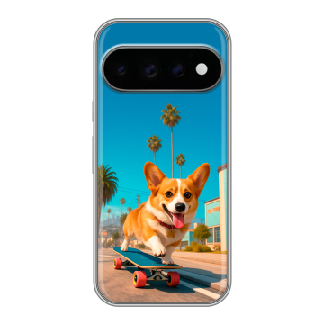 Силиконовый чехол на Google Pixel 11 Pro с принтом Корги на скейте Силиконовый чехол на Google Pixel 11 Pro с принтом Корги на скейте