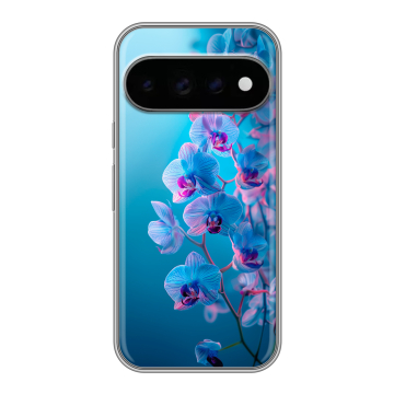 Силиконовый чехол на Google Pixel 11 Pro с принтом голубые орхидеи Силиконовый чехол на Google Pixel 11 Pro с принтом голубые орхидеи
