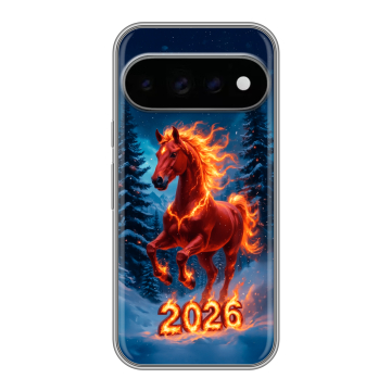 Силиконовый чехол на Google Pixel 11 Pro с принтом Новый год коня