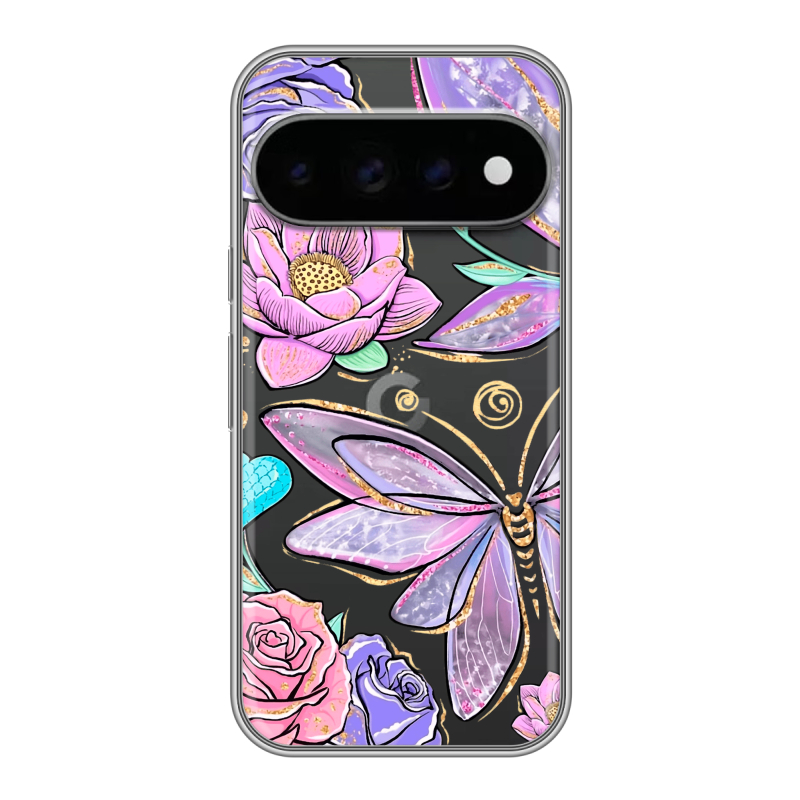 Силиконовый чехол на Google Pixel 11 Pro с принтом Бабочки и цветы Силиконовый чехол на Google Pixel 11 Pro с принтом Бабочки и цветы